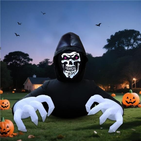 6FT Grim Reaper Halloween Inflatable Decorations Outdoor Scary Blow Up - Picture 6 of 7